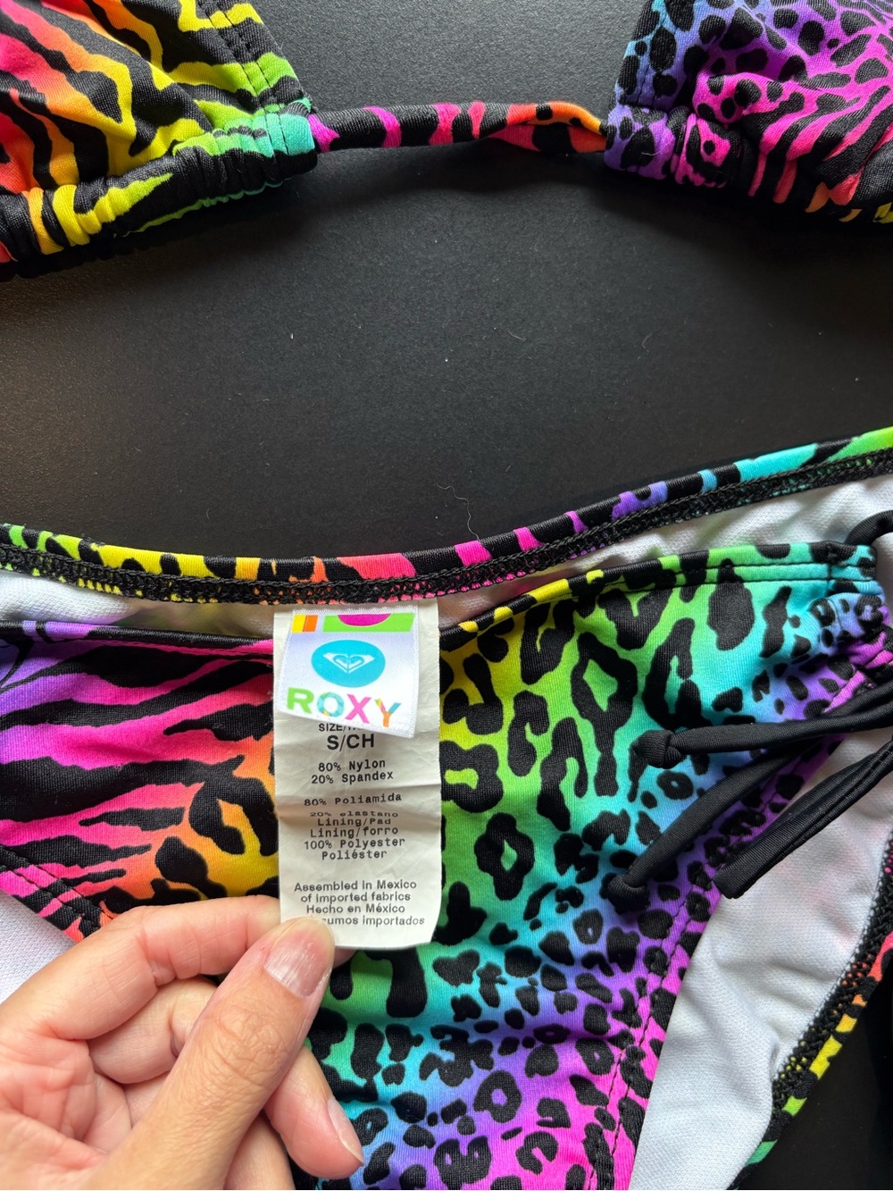 Y2K Roxy Multicolor Neon Animal Print Bikini Set - Picture 2 of 4